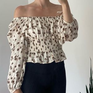 Faithfull the Brand Linen Floral Blouse Size Medium